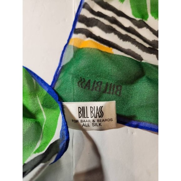 Vintage Bill Blass Blue White Purple Abstract Silk Neck Scarf Wrap turned hem 19 - Picture 5 of 5